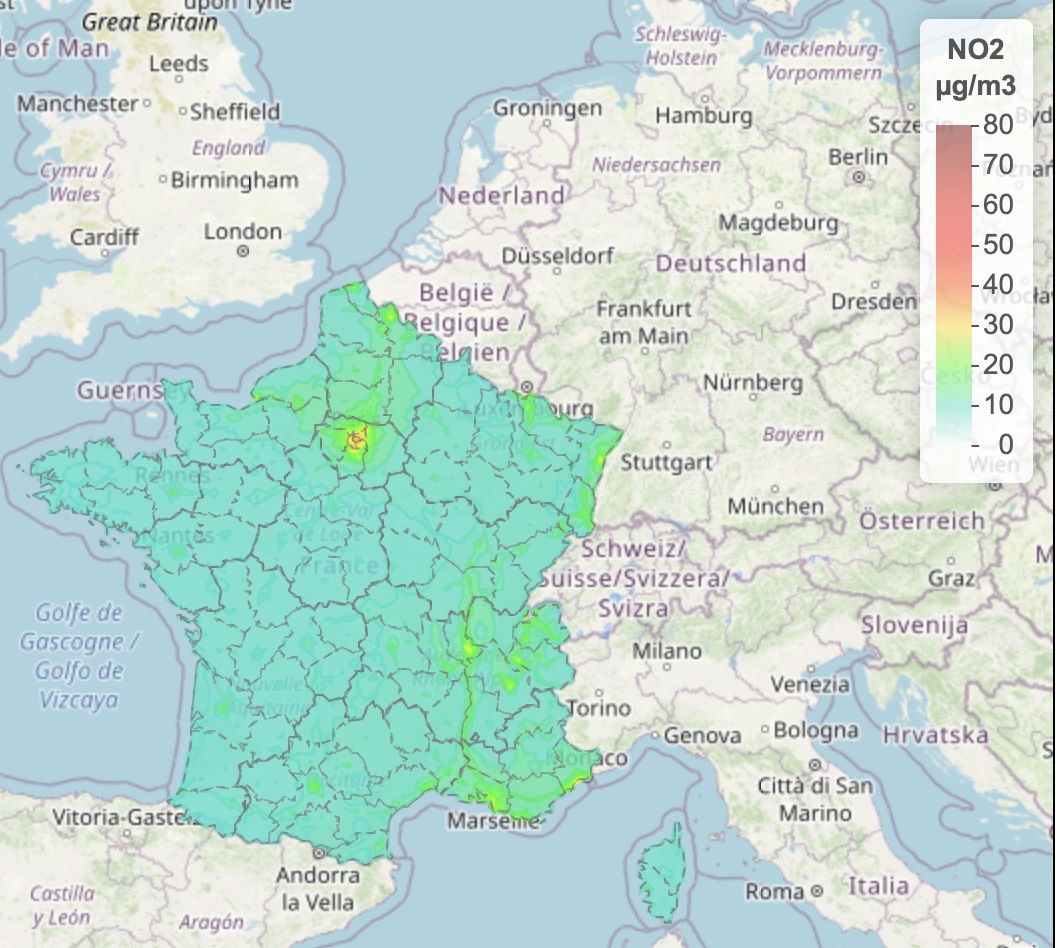 Carte NO2 2019 Ineris