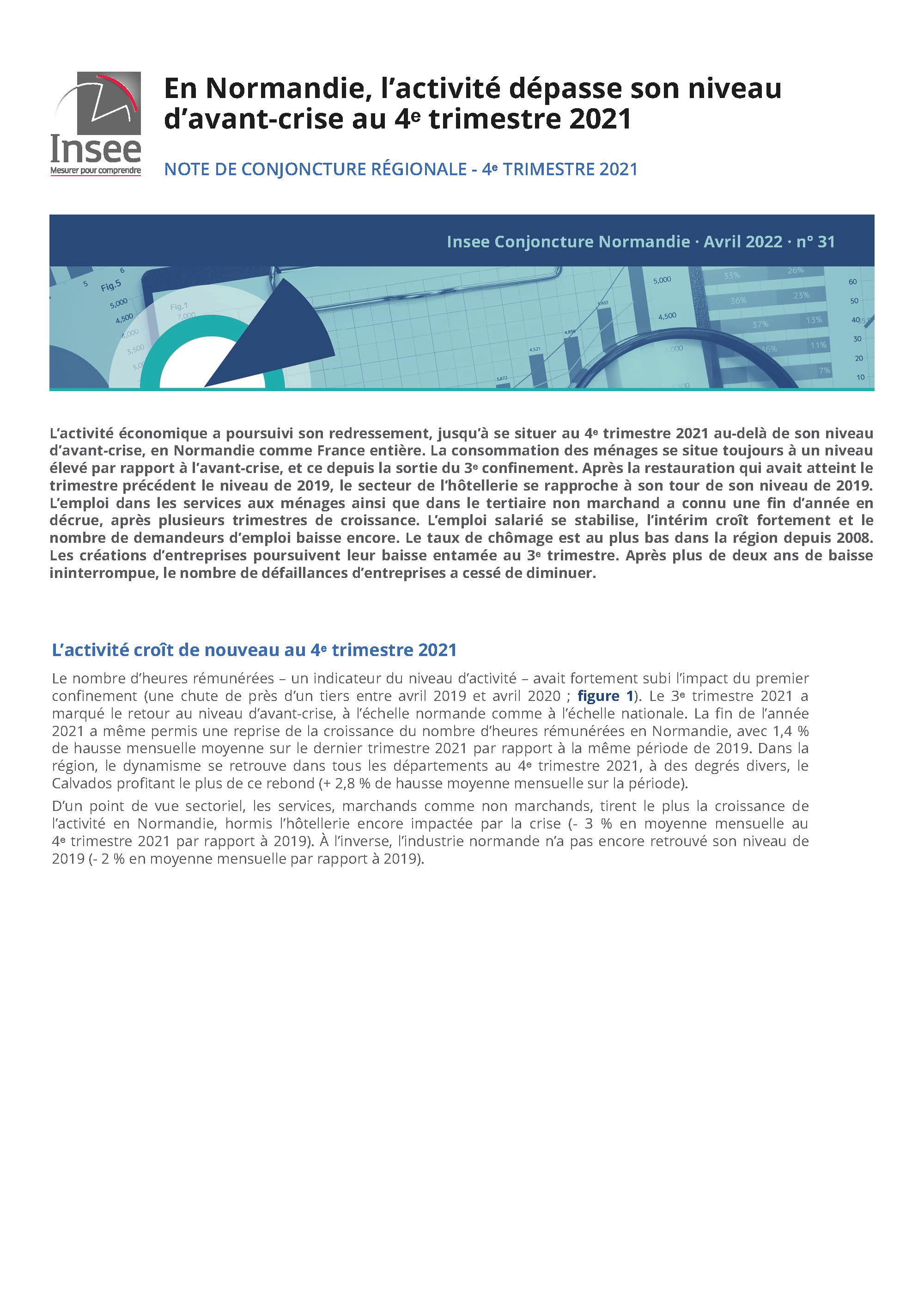 En Normandie lactivité dépasse son niveau davant crise au 4ᵉ trimestre 2021 Insee Conjoncture Normandie 31 Page 01