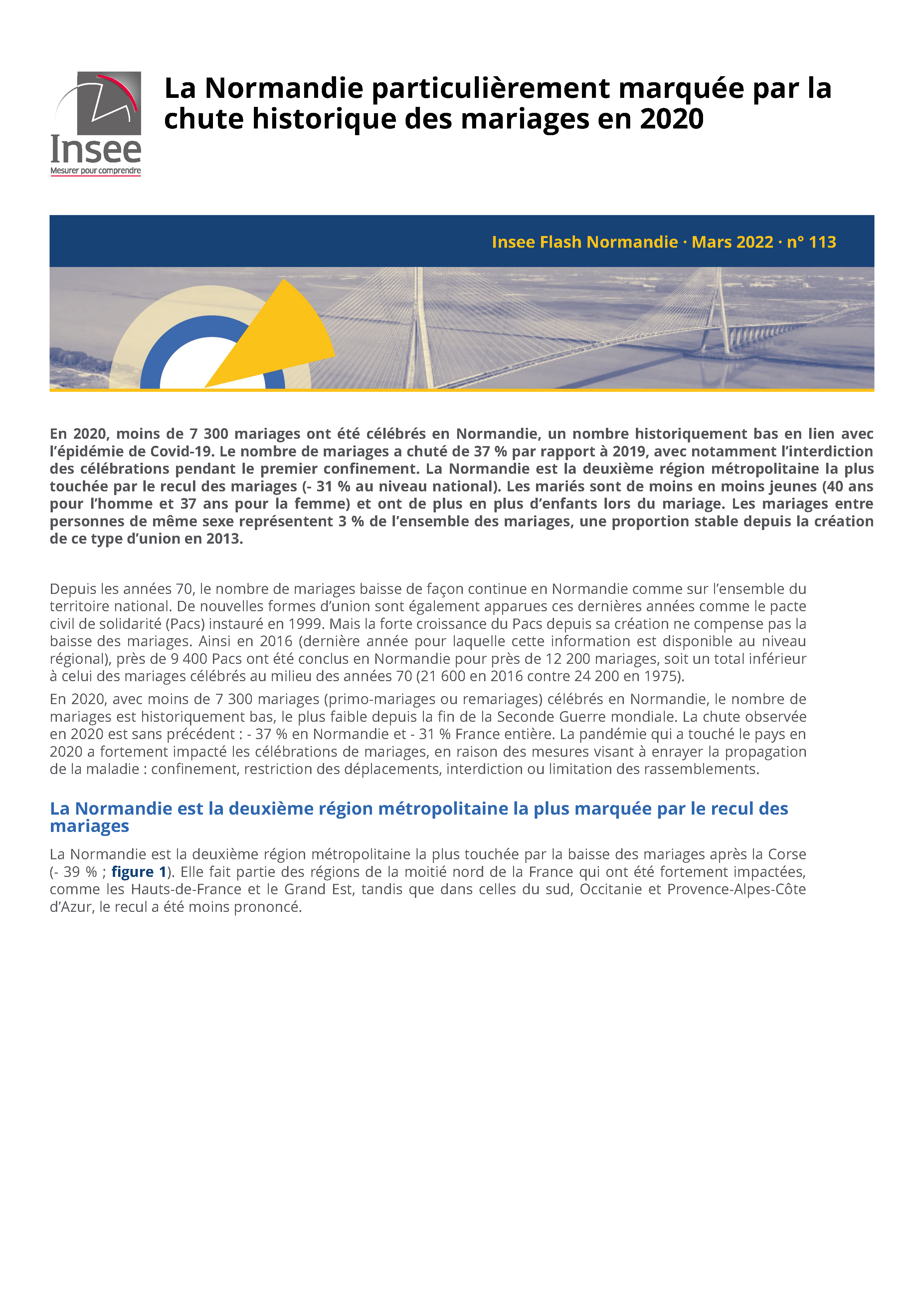La Normandie particulièrement marquée par la chute historique des mariages en 2020 Insee Flash Normandie 113 Page 1
