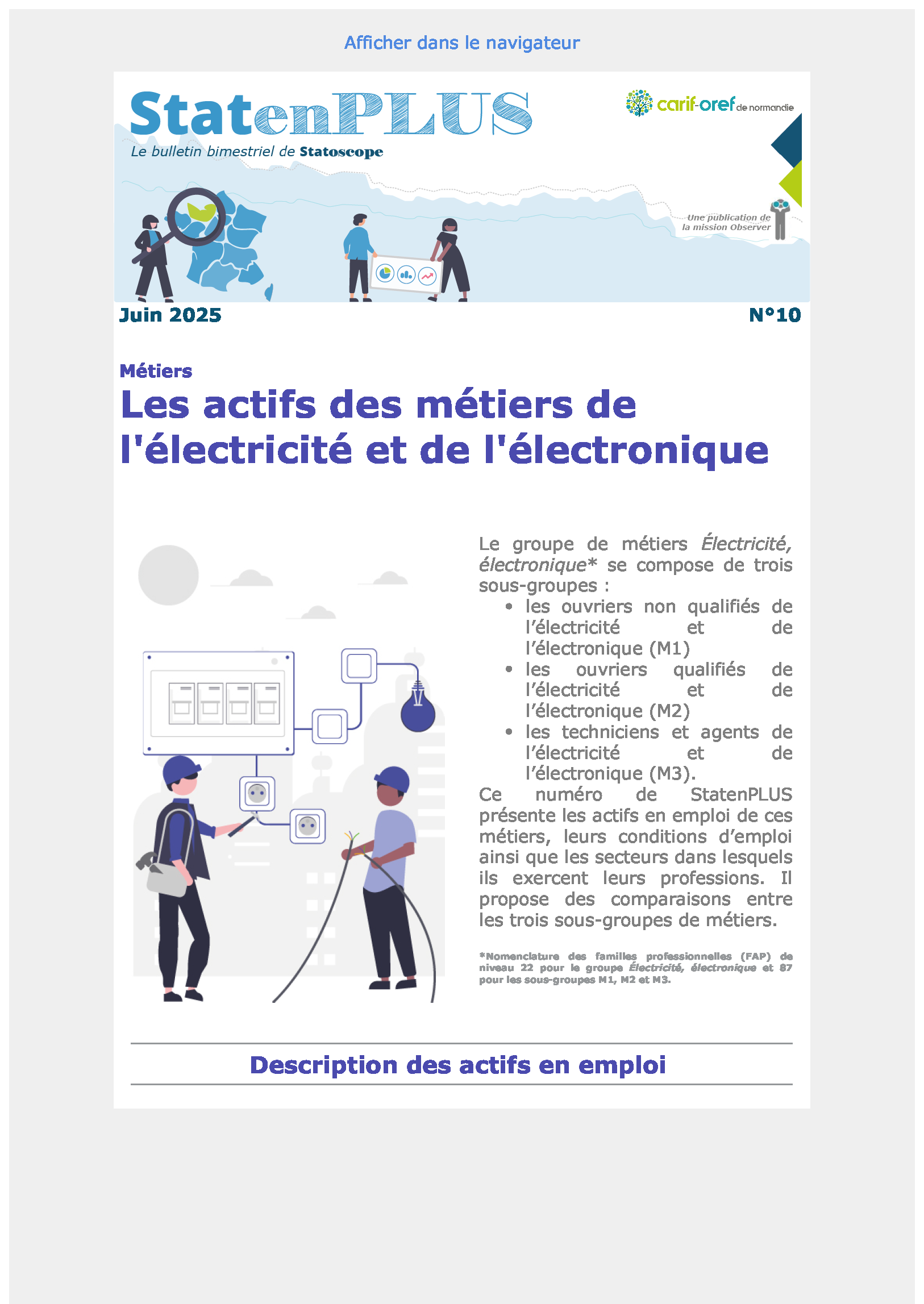 StatenPLUS10 juin2025 Les actifs en emploi des metiers de l electricite et de l electronique Page 1